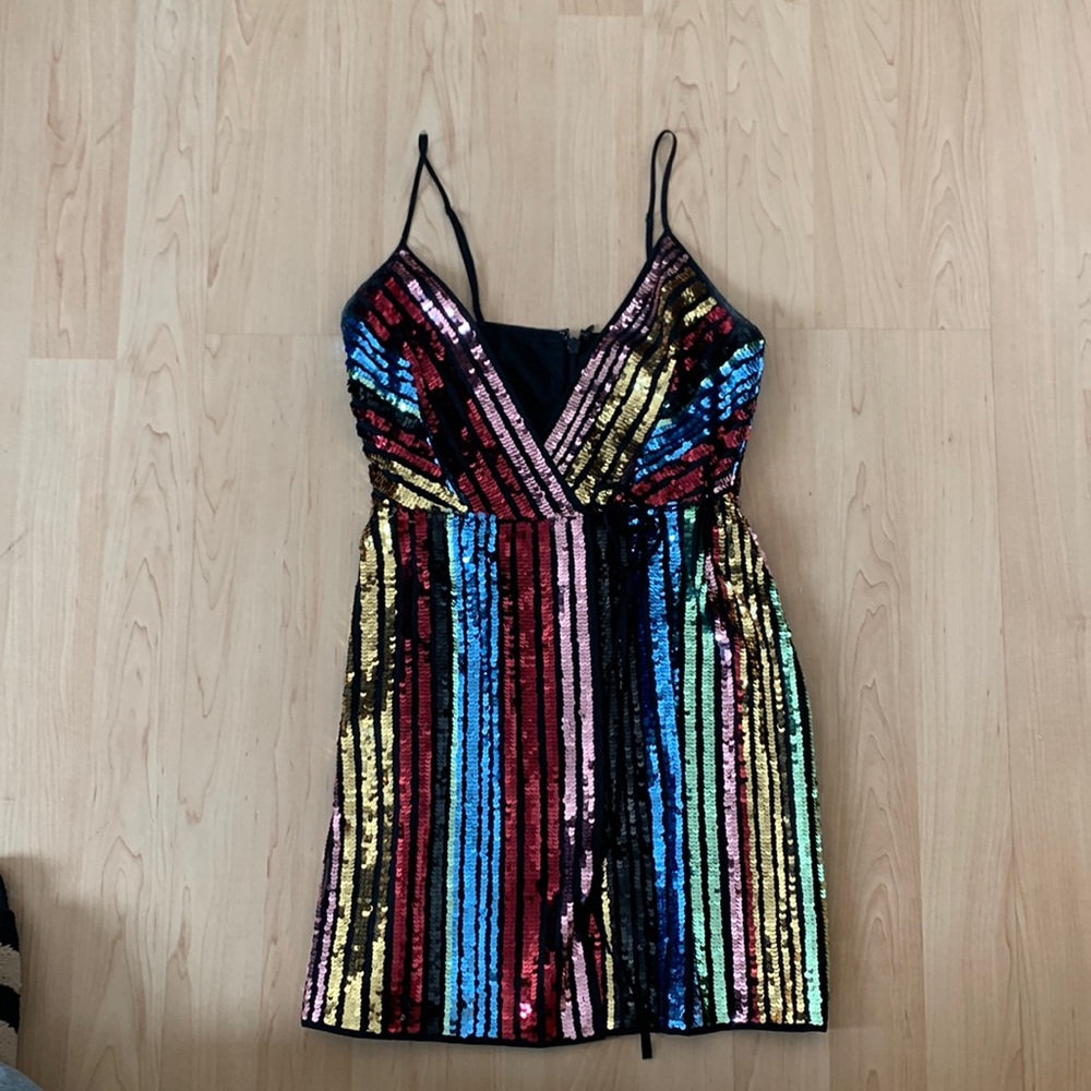 BCBG MaxAzria rainbow sequin dress